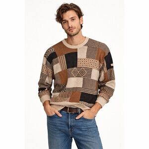 MÄRZ München Luxury Vintage 80s Merino Wool Patchwork Mixed Geometric Sweater